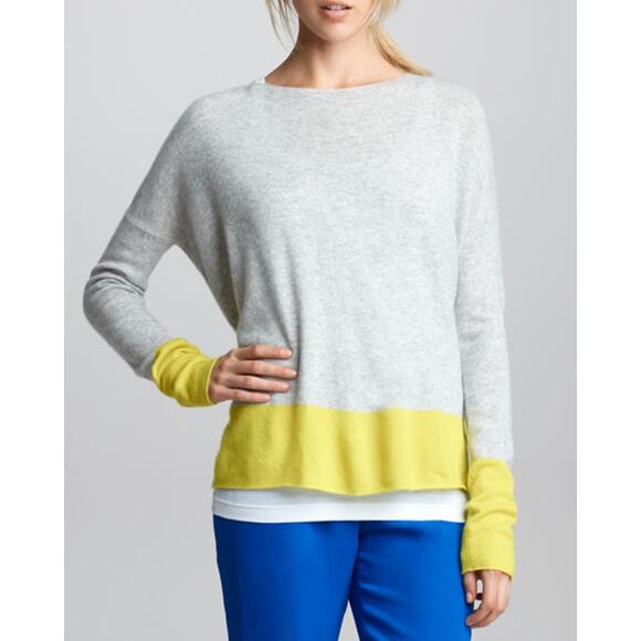 Vince Gray Yellow Cotton Knit Colorblock Pullover Sweater Size S - Picture 1 of 10